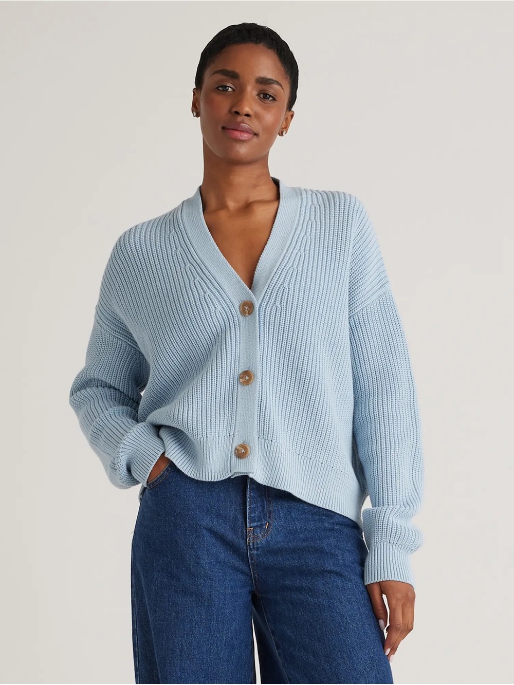 100% Organic Cotton Fisherman Boxy Cropped Cardigan